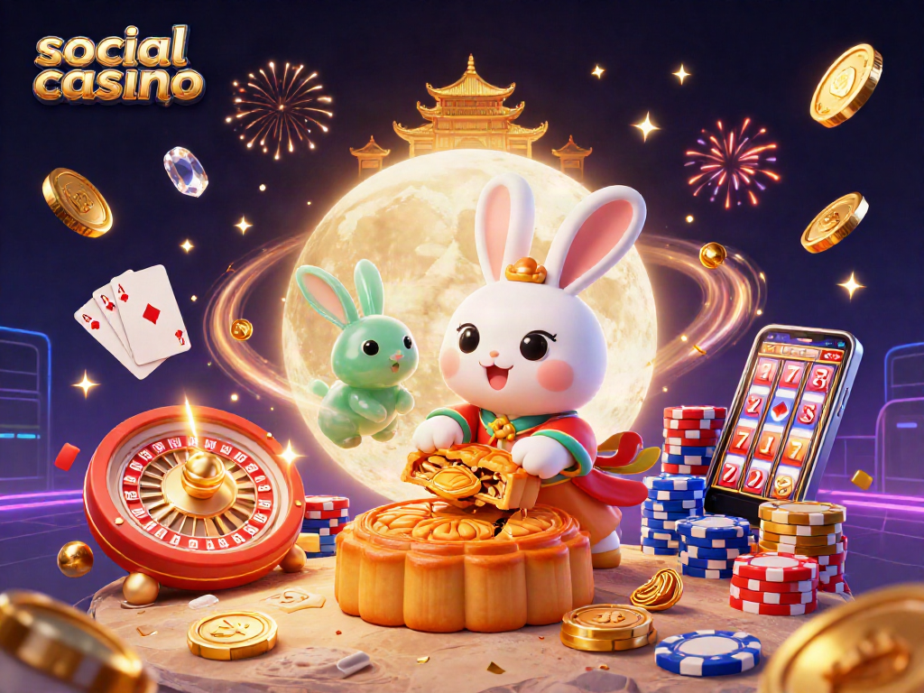 Engage with the fun of social casino gaming featuring a moon rabbit and thrilling game elements