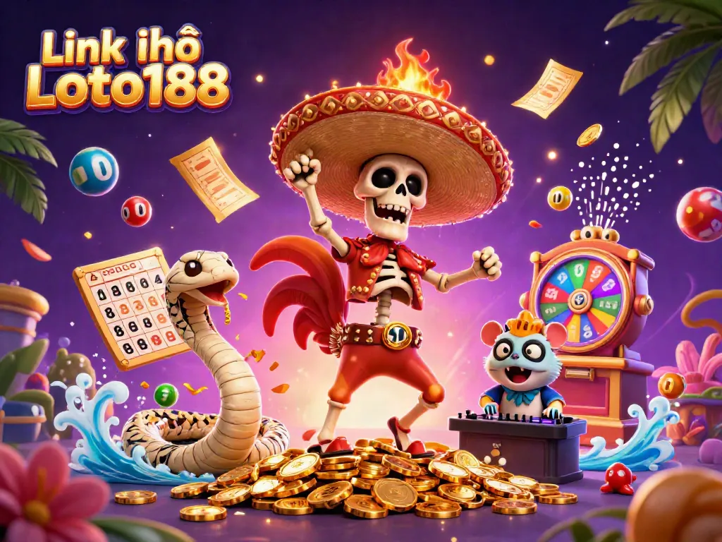 Experience dynamic play with Link vào Loto188 as vibrant lottery elements fill the scene.