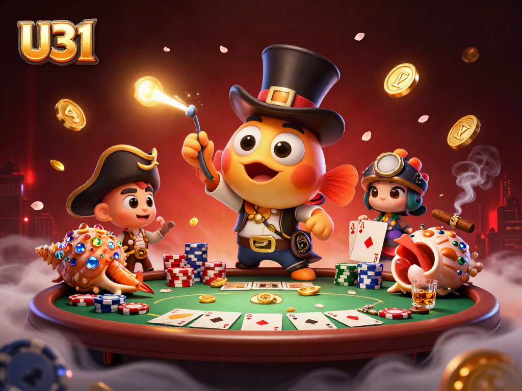 U31 deep-sea anglerfish attracts players while showcasing vibrant casino elements and thrilling poker action.