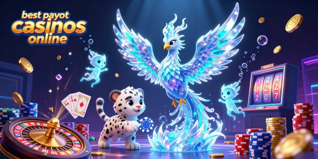 Experience the thrill of best payout casinos online with a vibrant 3D scene featuring an ice phoenix and immersive gaming elements.