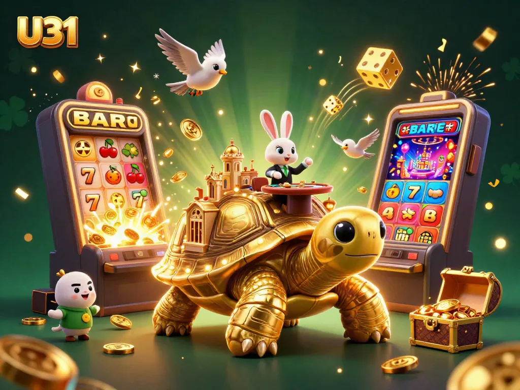 Experience thrilling gameplay with U31 in this vibrant 3D casino scene featuring unique characters and exciting game elements.
