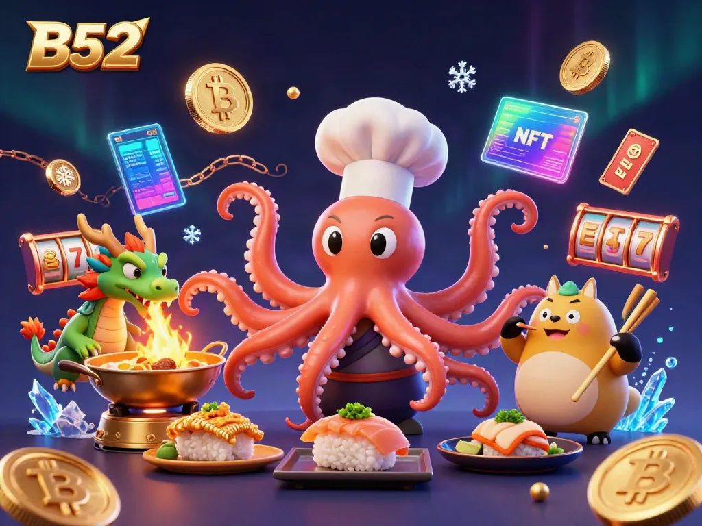 Engage in vibrant gaming action with B52’s colorful characters and crypto elements.