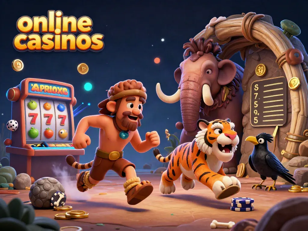 Engage with thrilling online casinos featuring a playful caveman and sabertooth tiger gaming with vibrant slots.