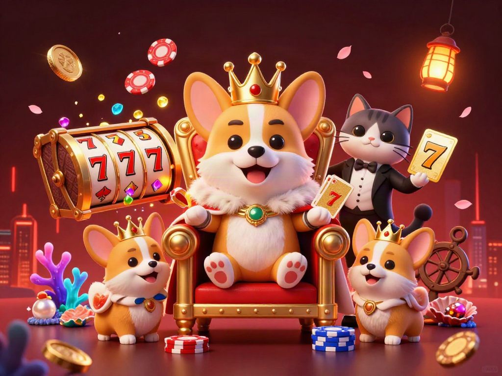 Experience joyful thrilling wins at FUN79 with corgi royalty celebrating amidst vibrant slots.