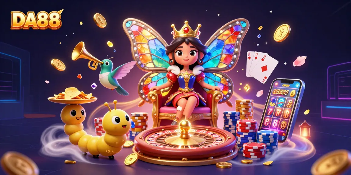 Experience the enchanting DA88 scene with vibrant casino elements and dynamic gaming energy