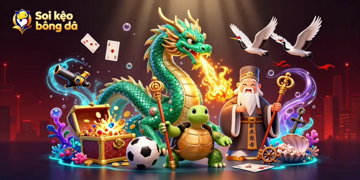 Soi kèo bóng đá insights illustrated with a jade dragon and turtle in an energetic betting scene.