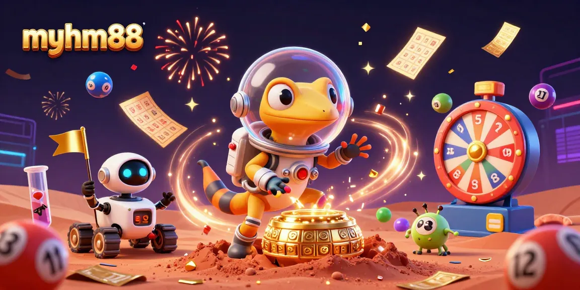 Win exciting jackpots with myhm88 in a vibrant, energetic Martian casino scene.