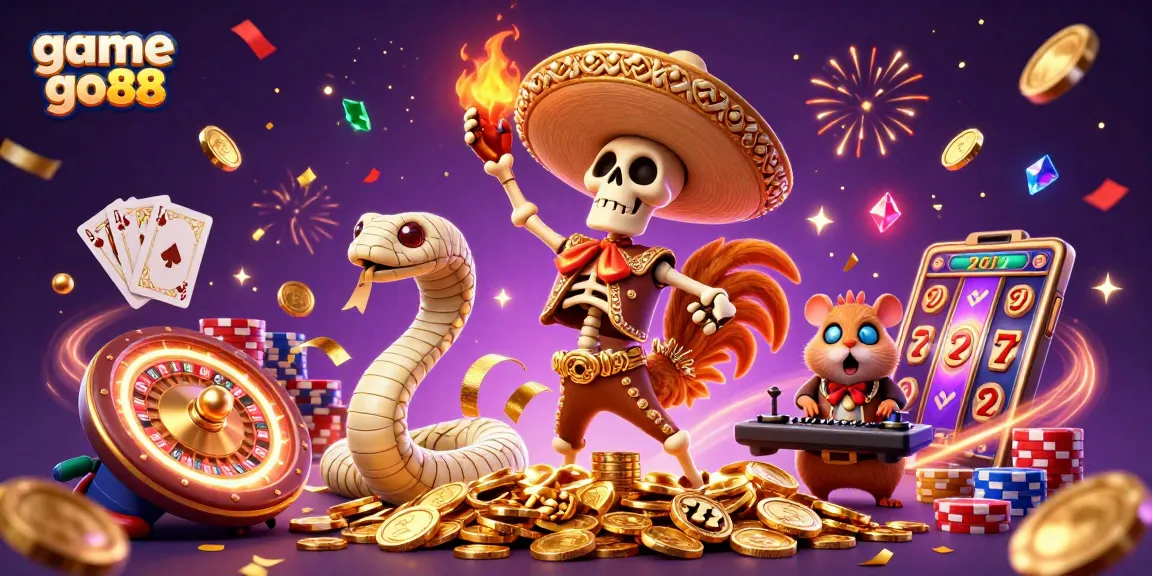 Experience thrilling wins with game go88's dynamic casino scene featuring vibrant characters and cascading rewards.