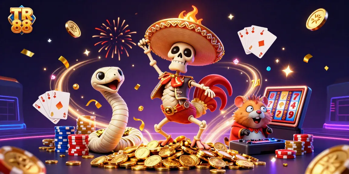 Experience the thrill at TR 88 with a lively fiesta of characters celebrating their jackpot wins.