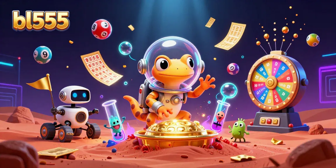 Experience thrilling gameplay at BL555, featuring lottery balls and dynamic gold elements amidst colorful action.