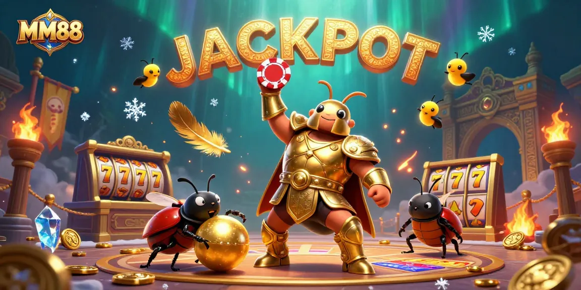MM88 brings excitement with a winning hercules beetle in a vibrant casino scene.