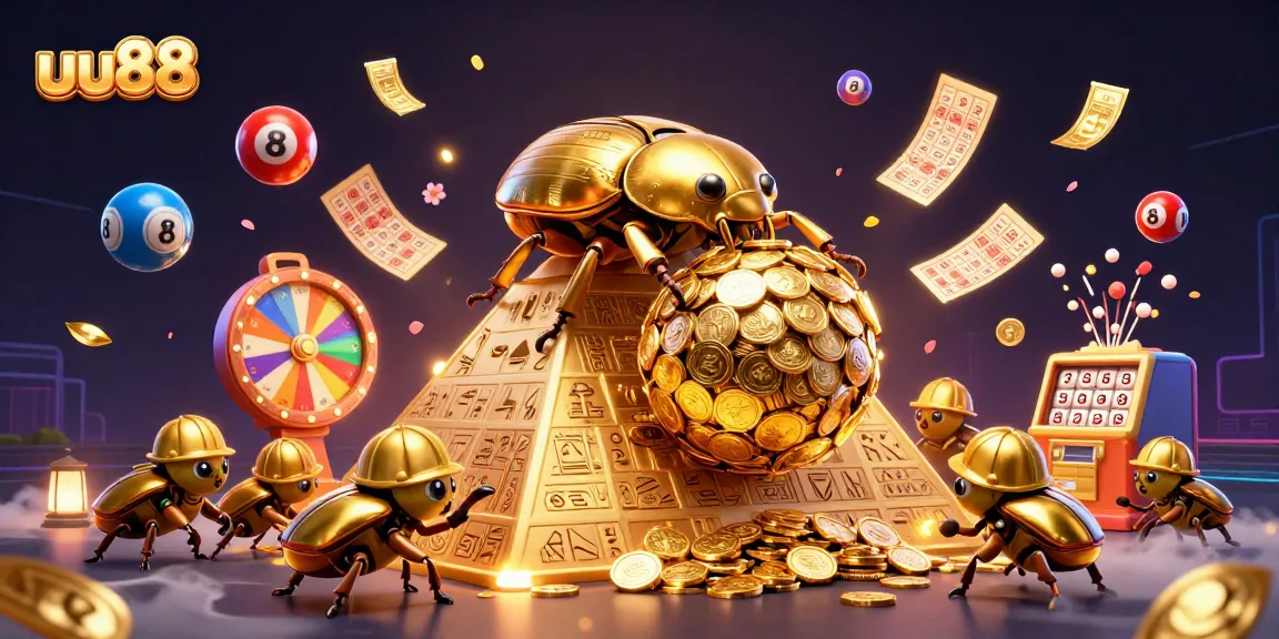 Join the excitement at uu88 with a golden beetle rolling in a vibrant casino-themed scene.