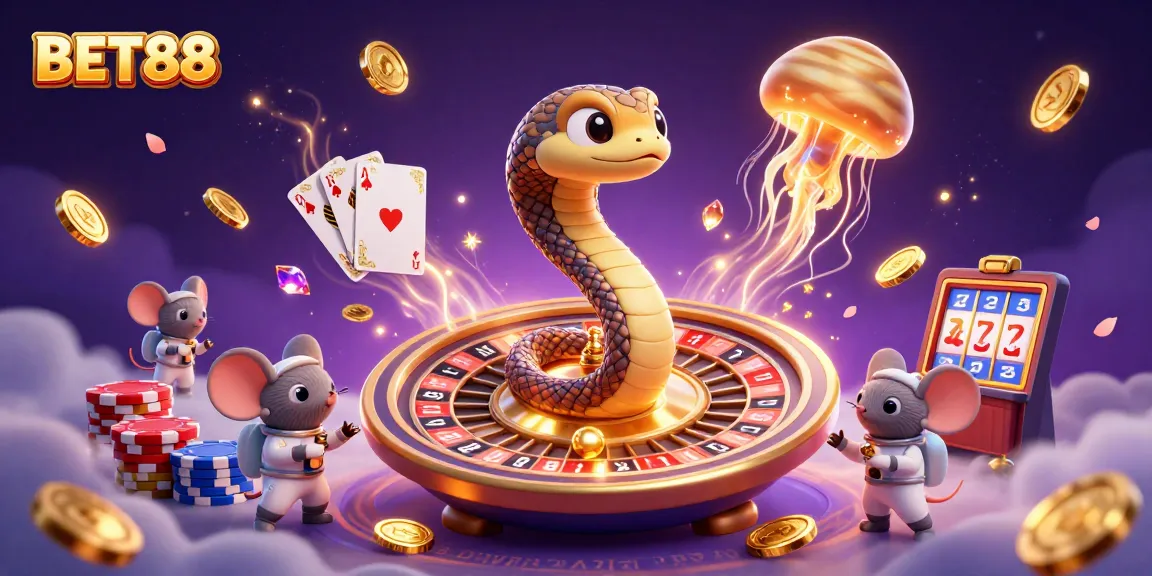 Bet88 players enjoy thrilling games with a 3D cosmic casino scene featuring vibrant elements.