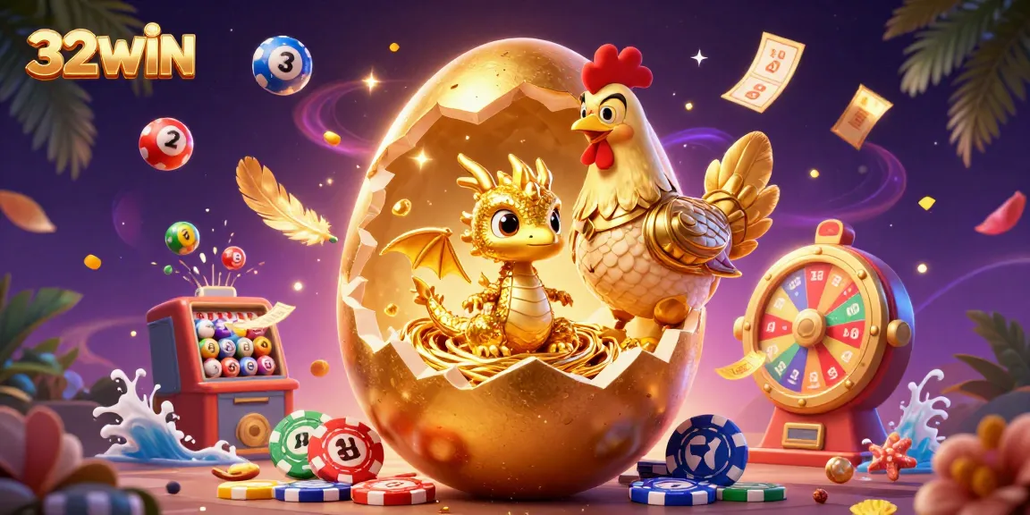 Engage with the enchanting world of 32WIN, featuring a golden dragon and dynamic casino elements.