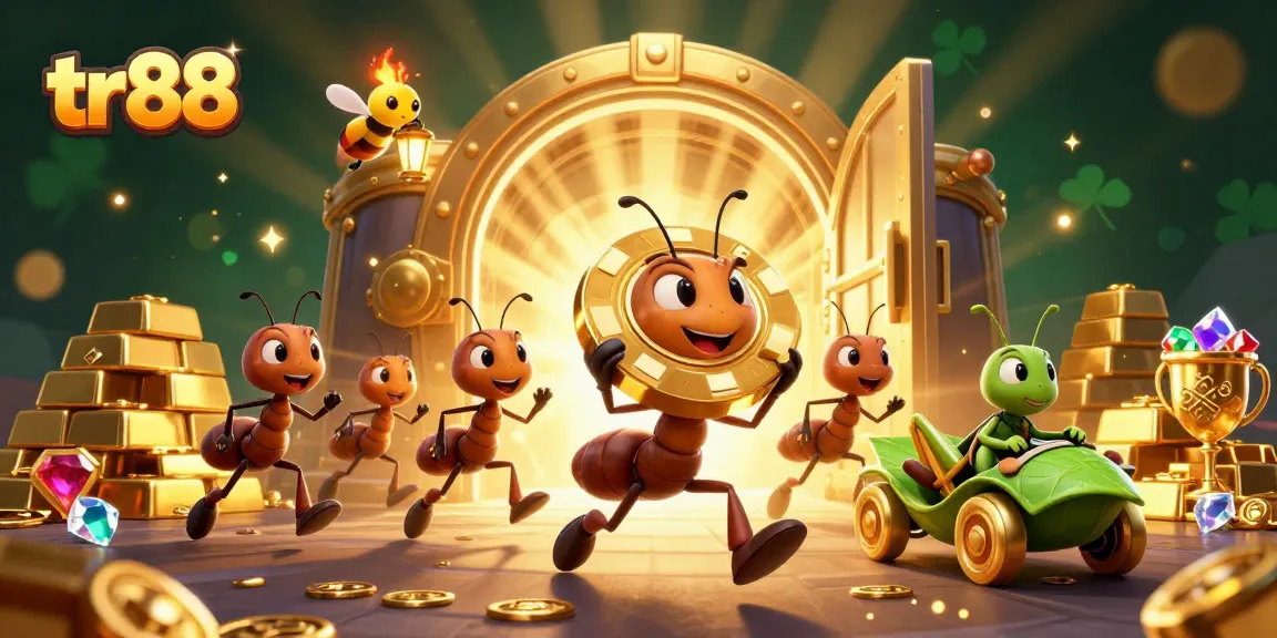 Experience the adventure with tr88 as ants steal a giant golden poker chip in a vibrant casino heist