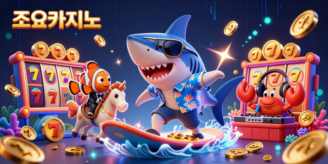 Experience the joy of winning at 조이카지노 with vibrant 3D casino characters amidst slot reels and golden coins.