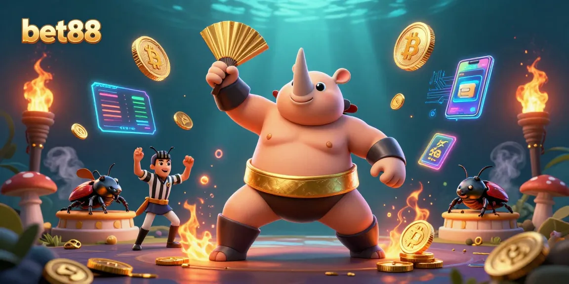 Experience the thrill of bet88 with a vibrant casino scene featuring a beetle sumo champion.
