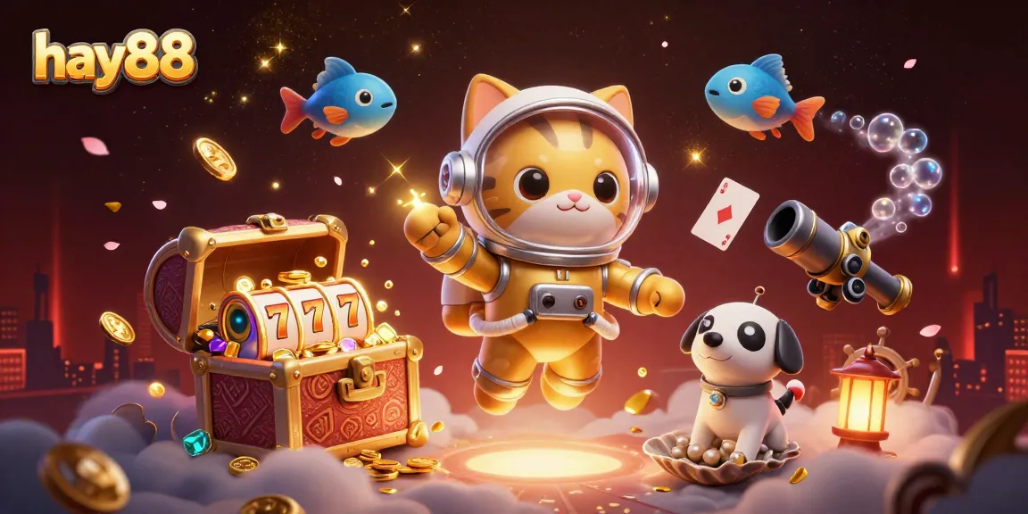 Experience the thrill of hay88 with a whimsical space-themed casino adventure illustration.