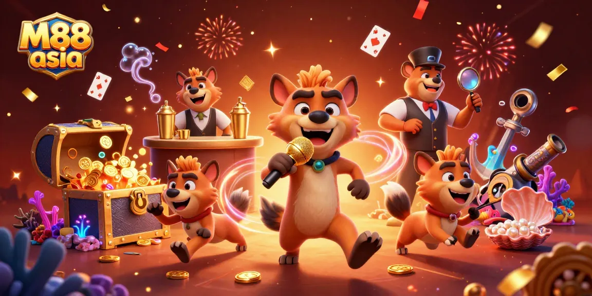 Join the fun at M88 asia as hyenas run a vibrant casino club with jokes and drinks.
