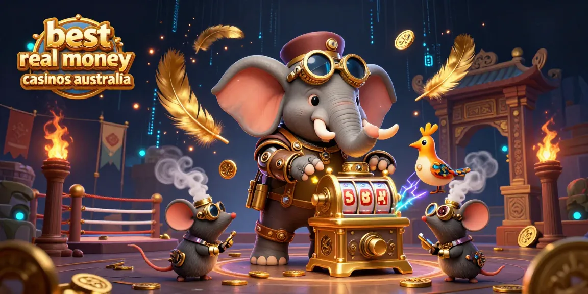 Experience the excitement at the best real money casinos Australia with a vibrant steampunk scene depicting gaming adventures.