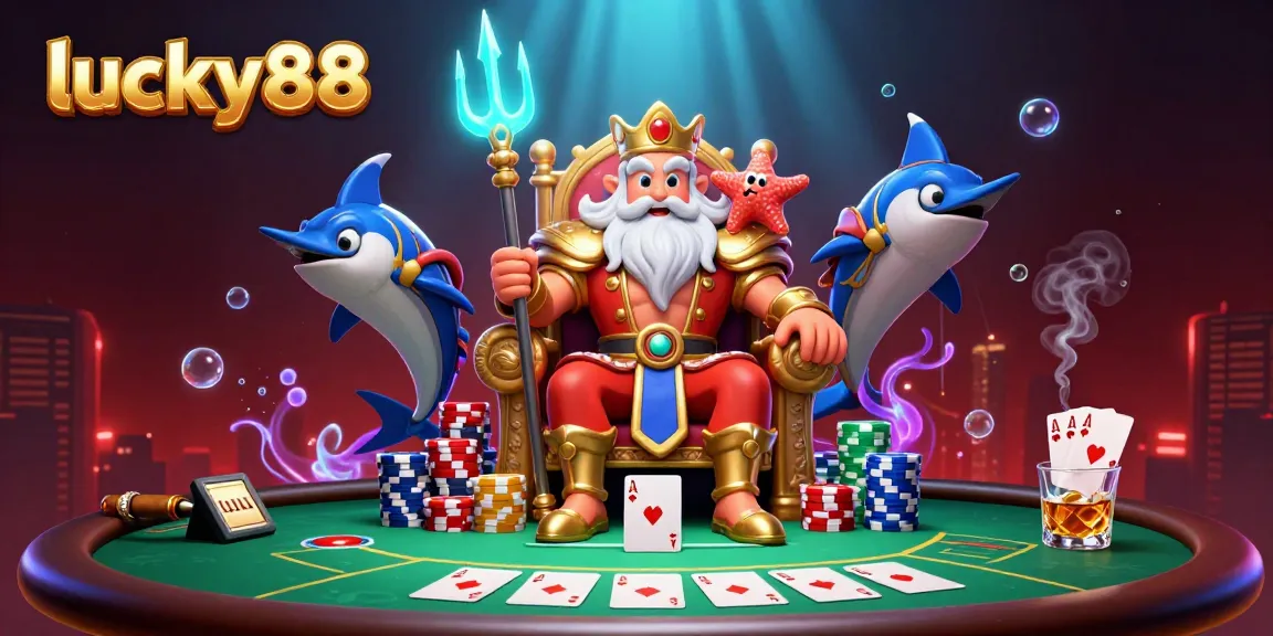 Engage with lucky88 as Neptune and his companions host a vibrant poker night underwater.