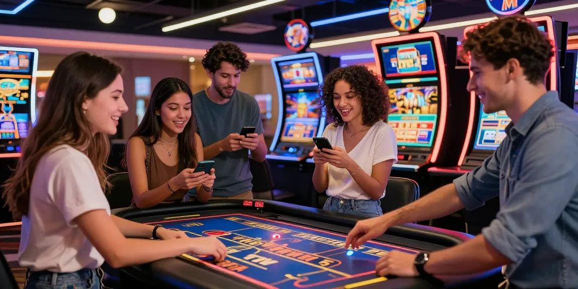 Exciting scene of diverse players at new online casinos UK engaging with modern gaming technology in a vibrant casino atmosphere.
