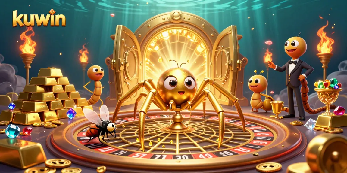 Kuwin spins the roulette wheel in an extravagant casino scene with gold treasures and dynamic elements.