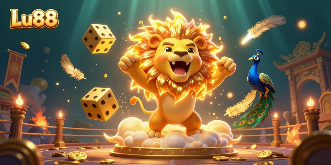 Experience the thrilling world of Lu88 with dynamic casino elements in an exciting 3D scene.