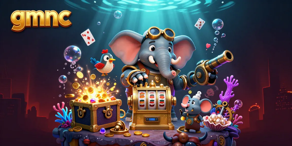 Spin the golden slots with gmnc's engaging 3D characters amidst underwater treasures and vibrant casino elements.