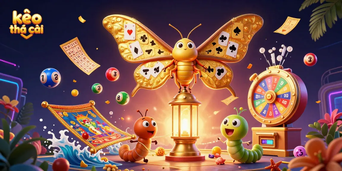Bet on kèo nhà cái with vibrant casino elements and a golden butterfly theme.