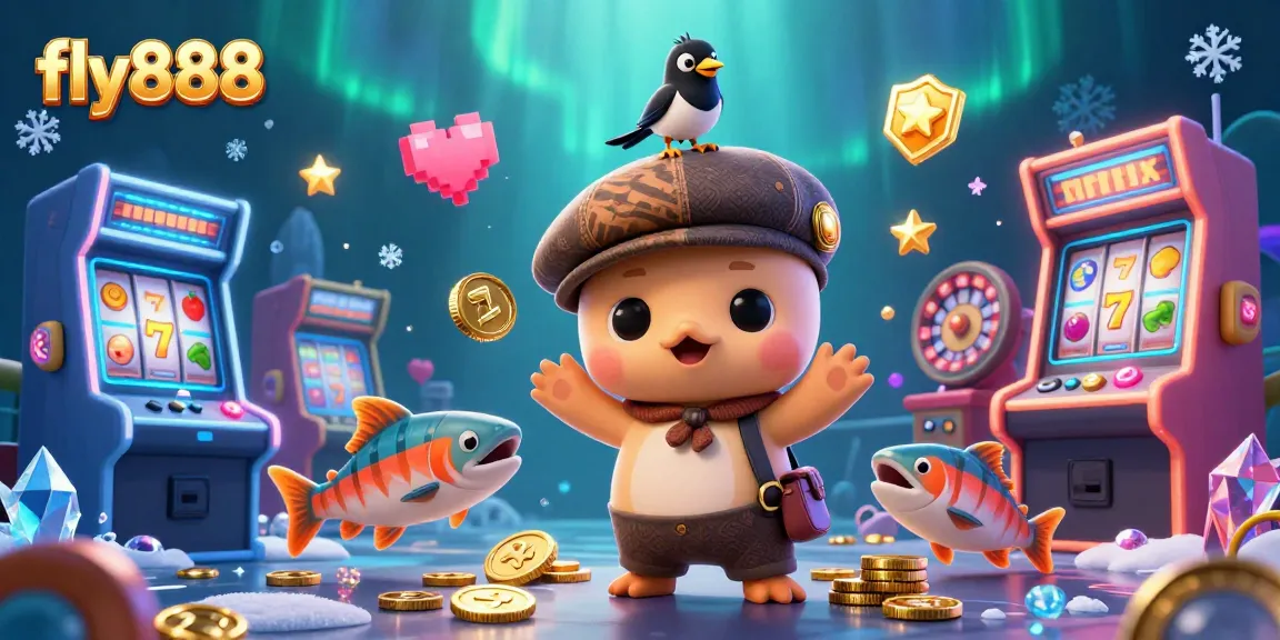 Experience thrilling play at fly888 with colorful creatures amidst vibrant casino elements.