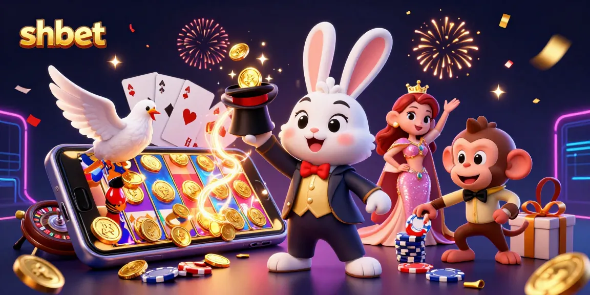 Experience thrilling action at shbet with a 3D magician rabbit, dove, and monkey in an enchanting casino scene.