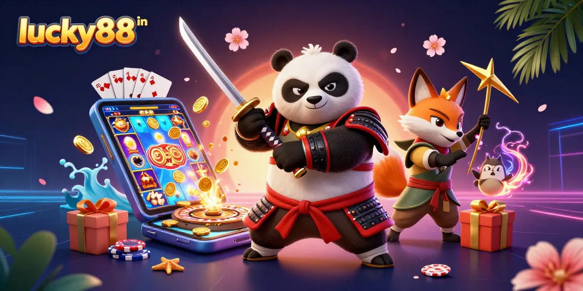 Experience lucky88 in a vibrant 3D casino scene with samurai panda and dazzling game elements.