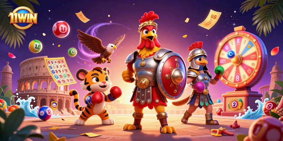 Experience thrilling gameplay with 11WIN's dynamic lottery and bingo scene, featuring colorful elements.