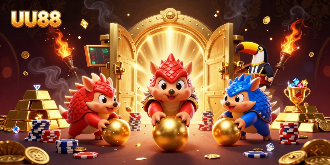UU88 pangolins roll through poker chips, showcasing dynamic casino excitement.